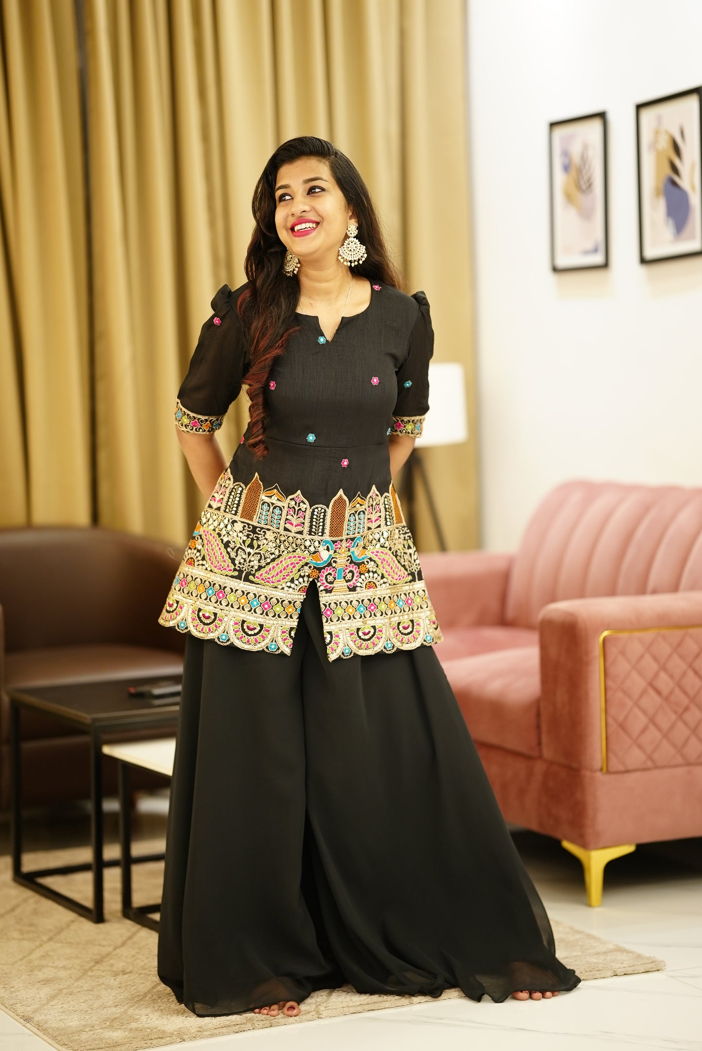 Black Party Wear with palazzo pants