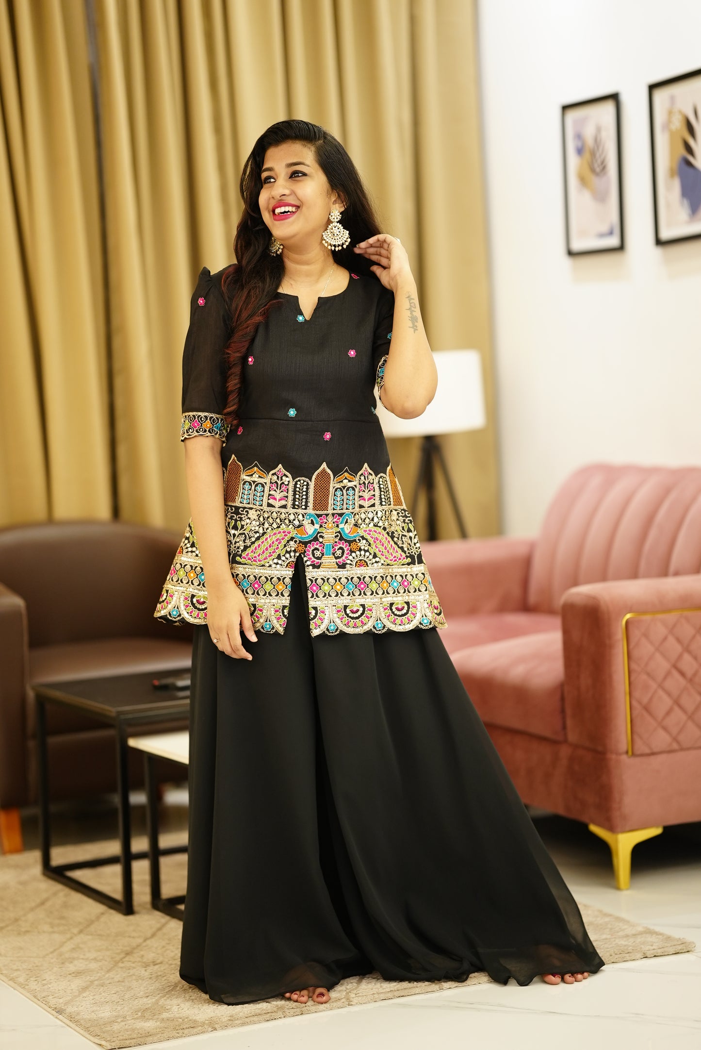 Black Party Wear with palazzo pants